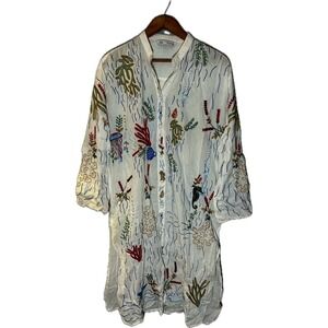 Zara Womens White Cotton Embroidered Sea Life Tunic cover up Seahorse Jellyfish